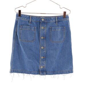 Loft Distressed Denim Skirt Womens 8P Blue Trendy‎ Boho Casual Y2K Retro 70's